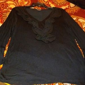 New Directions Black Ruffle Front Bell Sleeve Blouse Sz.M=8/10